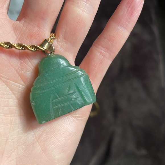 Natural Nephrite Jade lucky Buddha Pendents for couples gold-plated chain - Picture 9 of 14